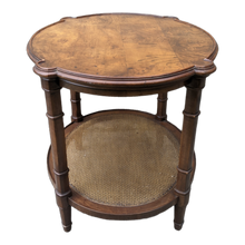 Load image into Gallery viewer, Vintage Parquet Burlwood Top Side Table With Faux Bamboo Legs