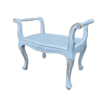 Load image into Gallery viewer, Vintage French Provincial Chippy White Bench With Woven Cane Seat