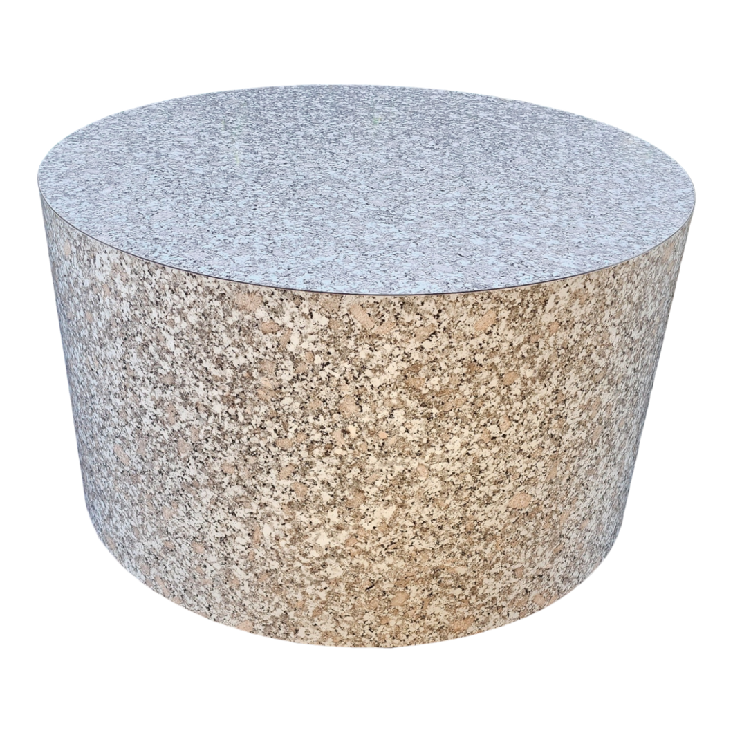 Vintage Postmodern Faux Marble Speckled Round  Laminate Coffee Table