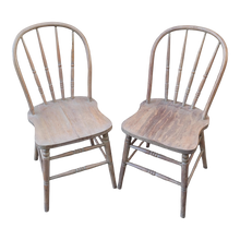 Load image into Gallery viewer, Vintage Whitewash Country Cottage Windsor Chairs - a Pair