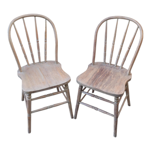 Vintage Whitewash Country Cottage Windsor Chairs - a Pair