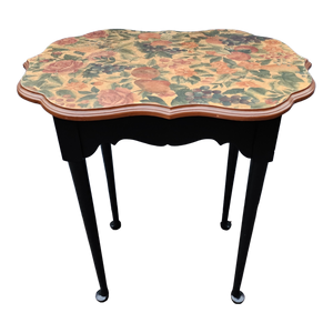 Vintage Botanical Fruit and Flower Motif Painted Top Occasional Table