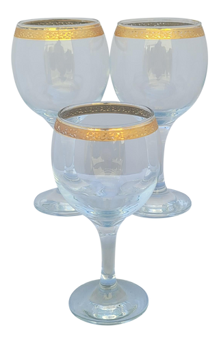 Vintage 1950s Circleware Crystal Classique Gold Rimmed Wine Goblets - Set of 3