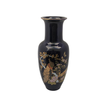 Load image into Gallery viewer, COMING SOON - Vintage 1960s Navy Blue Ceramic Vase Attributed to Bijutsu Toki Hand Painted Peacock, Cherry Blossom Made in Japan