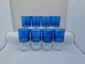 Vintage 1960s St. Louis Crystal "Bristol" Pattern Crystal Glasses in Cobalt Cut to Clear - 40 Piece Set