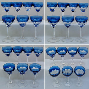 SOLD - Vintage 1960s St. Louis Crystal "Bristol" Pattern Crystal Glasses in Cobalt Cut to Clear - 40 Piece Set