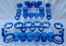 Load image into Gallery viewer, Vintage 1960s St. Louis Crystal &quot;Bristol&quot; Pattern Crystal Glasses in Cobalt Cut to Clear - 40 Piece Set