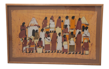 Load image into Gallery viewer, Vintage 1970s Dutch Wax Batik African Figural Scene Textile Art Framed Fabric Remnant