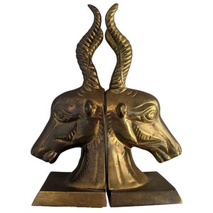 ON HOLD - Vintage 1970s Patinated Brass Gazelle Bust Bookends - a Pair
