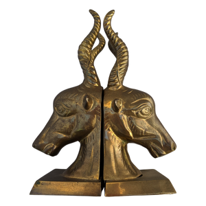 SOLD - Vintage 1970s Patinated Brass Gazelle Bust Bookends - a Pair