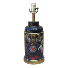 Load image into Gallery viewer, SOLD - Vintage Weathered Family Crest Tea Tin Table Lamp