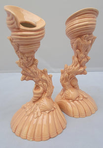 Vintage 1980s Ceramic Ocean Themed Candlesticks - a Pair