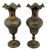 Load image into Gallery viewer, SOLD - Vintage Footed Etched Brass Vases - a Pair