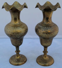 Load image into Gallery viewer, SOLD - Vintage Footed Etched Brass Vases - a Pair