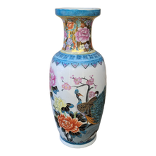 Load image into Gallery viewer, Vintage Large Gold Overlaid Chinoiserie Ceramic Porcelain Peacock Floor Vase