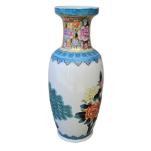 Load image into Gallery viewer, Vintage Large Gold Overlaid Chinoiserie Ceramic Porcelain Peacock Floor Vase