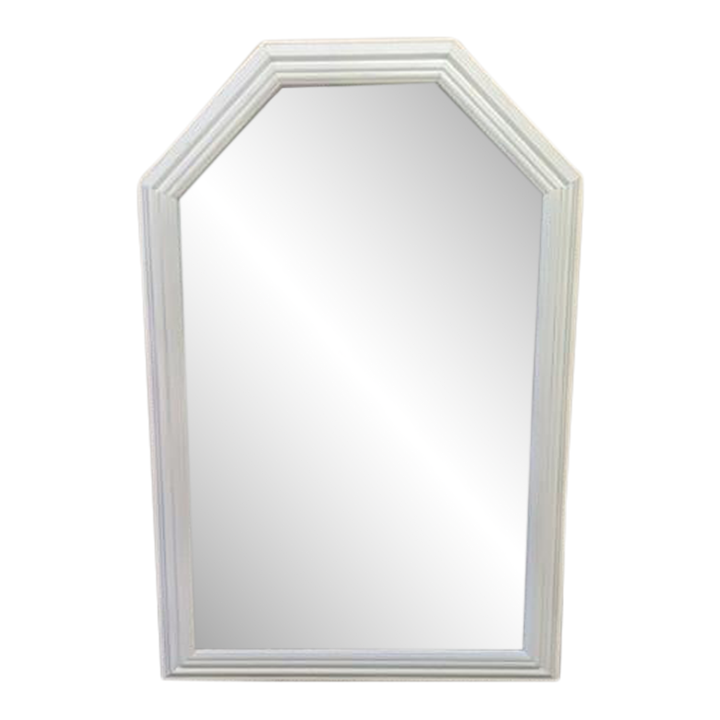 COMING SOON - Vintage Late 20th Century Beveled White Painted Half Octagonal Wall Mirror
