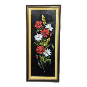 COMING SOON - Vintage Late 20th Century Red and White Floral Bouquet Textile Needlepoint Wall Art