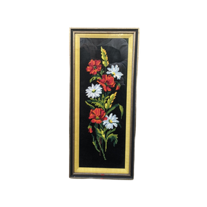 COMING SOON - Vintage Late 20th Century Red and White Floral Bouquet Textile Needlepoint Wall Art