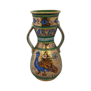 COMING SOON - Vintage Mid 20th Century Mario Sambuco Byzantine Style Bird Themed Vase, Deruta Italy