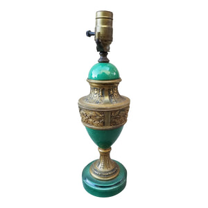 Vintage Petite Emerald Green Ceramic Urn Shaped Neoclassical Lamp