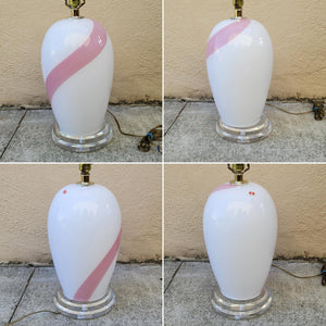 Vintage Pink Striped White Murano Glass Table Lamp