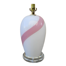 Load image into Gallery viewer, Vintage Pink Striped White Murano Glass Table Lamp