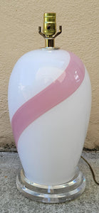 Vintage Pink Striped White Murano Glass Table Lamp