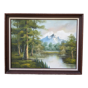 COMING SOON - Vintage River Forest Mountain Landscape Painting, Framed
