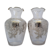 Load image into Gallery viewer, Vintage Rose or Peony Motif Silver Overlay Vases From Silver City - a Pair