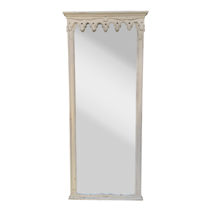 SOLD - Vintage Scallop Detail White Painted Distressed Full Length Mirror by La Barge