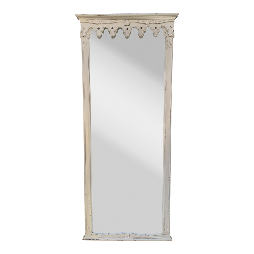 SOLD - Vintage Scallop Detail White Painted Distressed Full Length Mirror by La Barge
