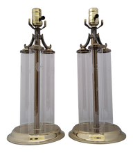 Load image into Gallery viewer, Vintage Triple Column Glass and Brass Princess House Buffet Lamps - a Pair