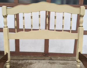 COMING SOON - Vintage White and Gold French Provincial Twin Bed With Spindle Detailed Headboard