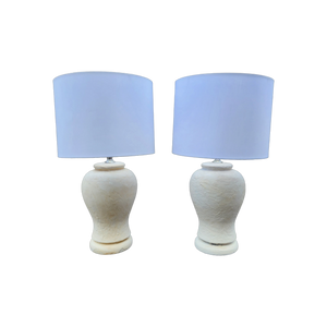 Substantial Vintage Postmodern Urn Shaped Off White Plaster Table Lamps - a Pair