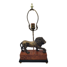 Load image into Gallery viewer, Late 20th Century Sculpted Brass Lion Table Lamp on Faux Burlwood Base