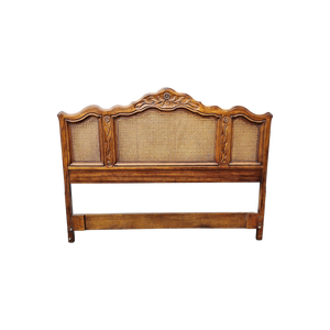 SOLD - Vintage Drexel Heritage Cabernet Classics Woven Cane and Wood French Provincial Queen Sized Headboard