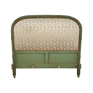Vintage Gold-Accented Green Brocade Upholstered Full Size Headboard