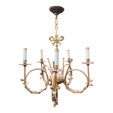 Load image into Gallery viewer, Vintage 1960s Ornate 5 Arm Trumpet Chandelier With Ribbon Details