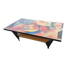 Load image into Gallery viewer, Vintage Postmodern Lacquered Coffee Table With Richard Hall Artwork Top