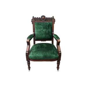 SOLD - Late 19th Century Antique Victorian Eastlake Armchair Upholstered In Emerald Green Velvet