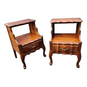 Vintage French Provincial 2 Tier Cherry Nightstands - a Pair