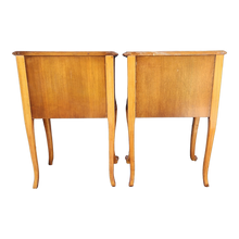 Load image into Gallery viewer, Vintage Crotch Walnut French Provincial 2 Drawer Nightstands - a Pair