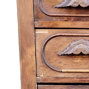 Antique Victorian Dresser With Carved Wood Leaf Motif Handles